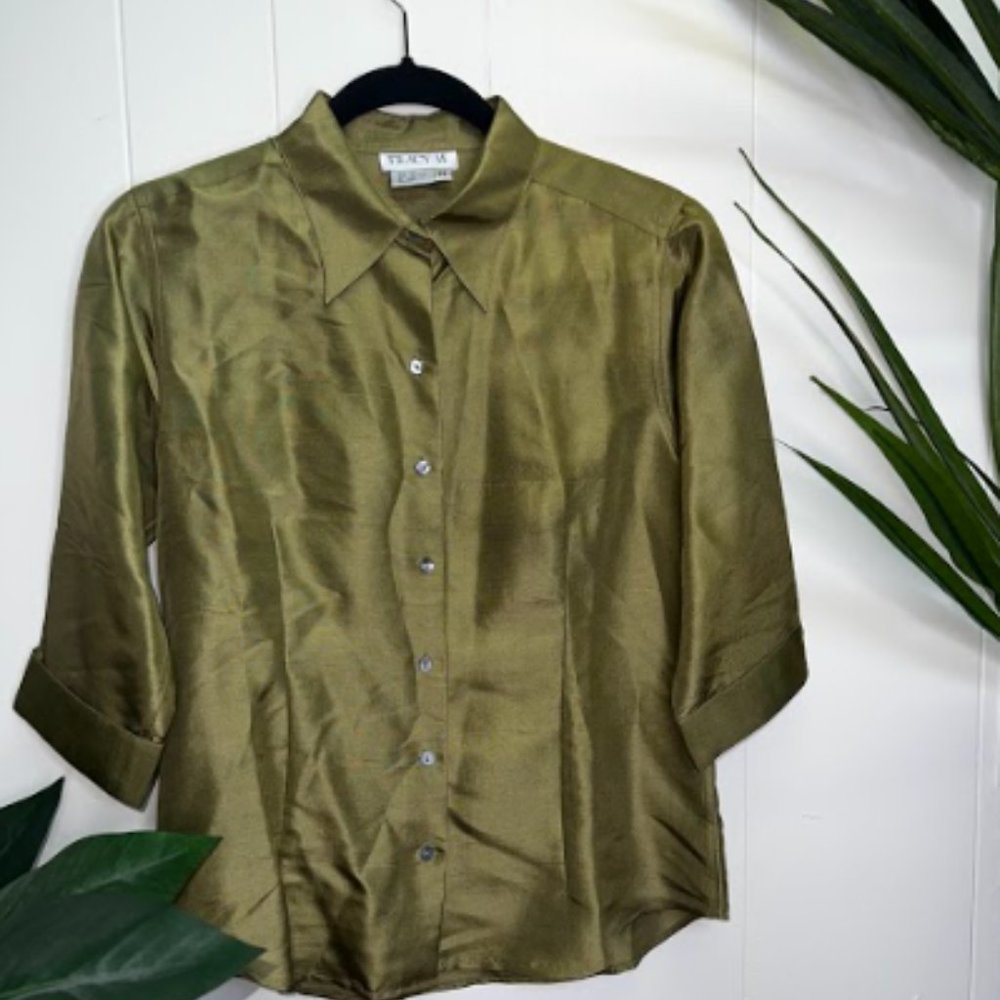 Women's Olive Green Quarter Sleeve Blouse